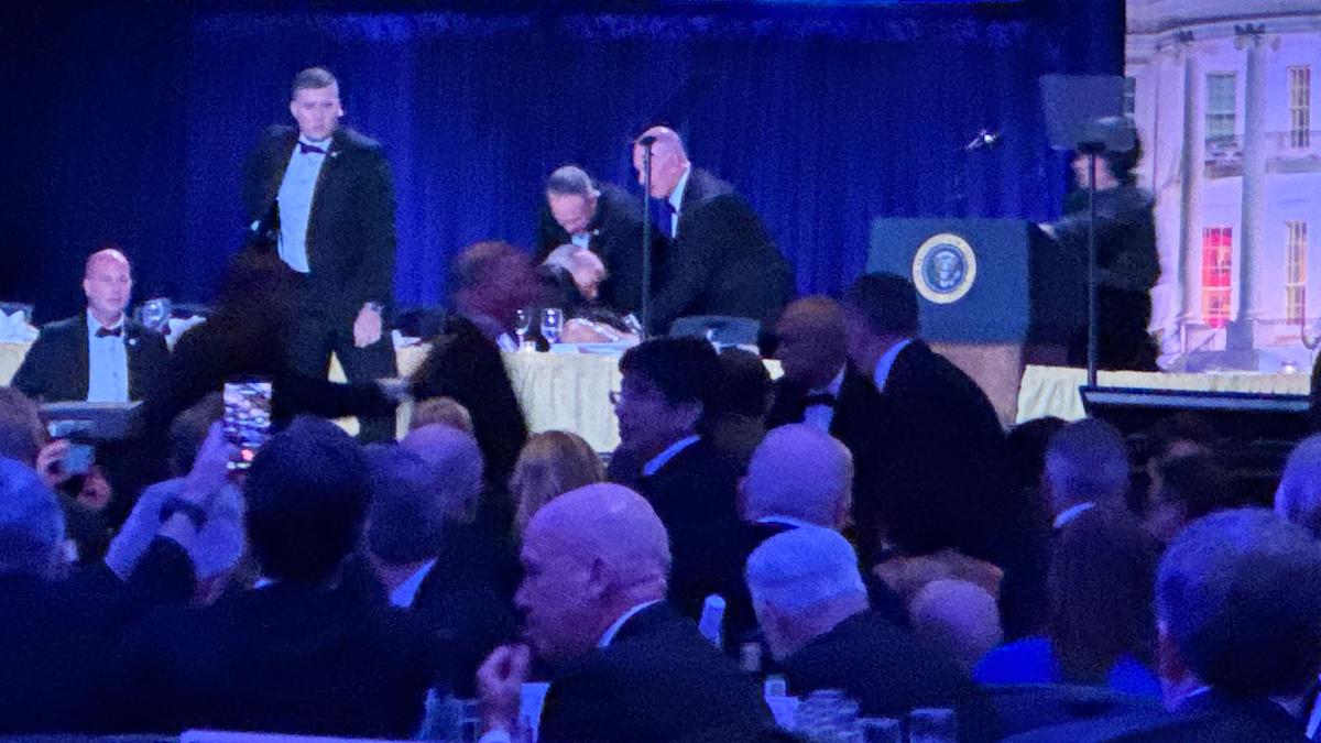 Loud bangs and a Trump evacuation: chaos at correspondents’ dinner