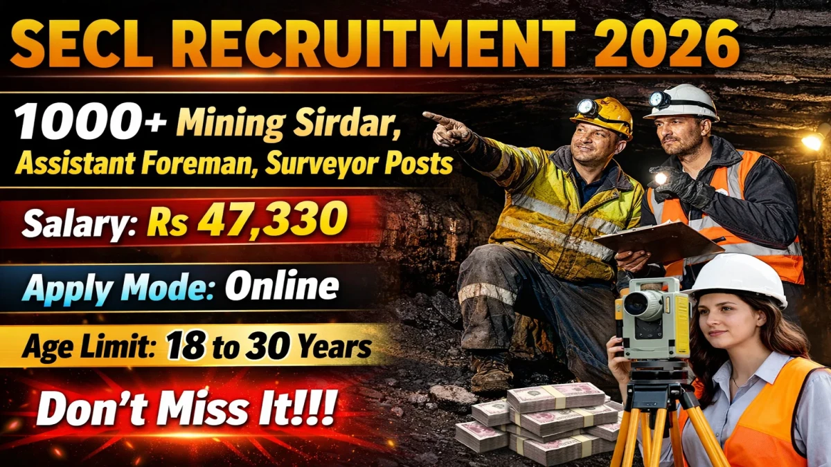 SECL Recruitment 2026 – Apply Online for 1055 Mining Sirdar, Assistant Foreman, Surveyor Posts