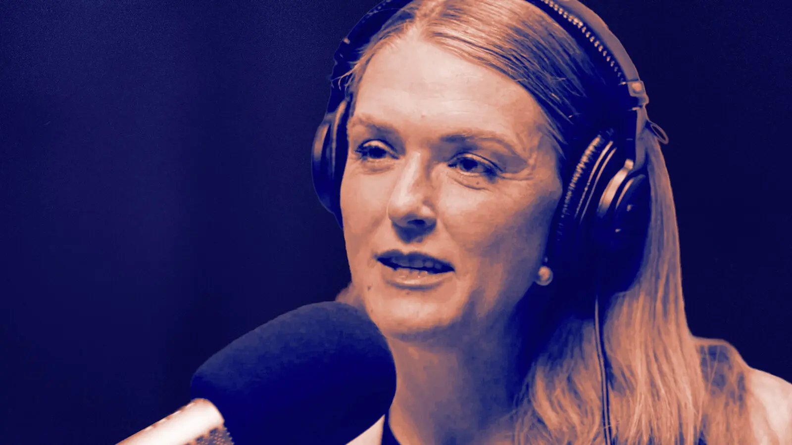 The podcast guest, Jennifer Frey — reproduced in a sepia-tinted photograph.