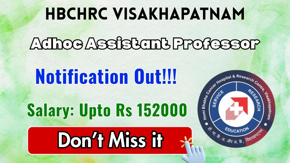 HBCHRC Visakhapatnam Adhoc Assistant Professor Recruitment 2026