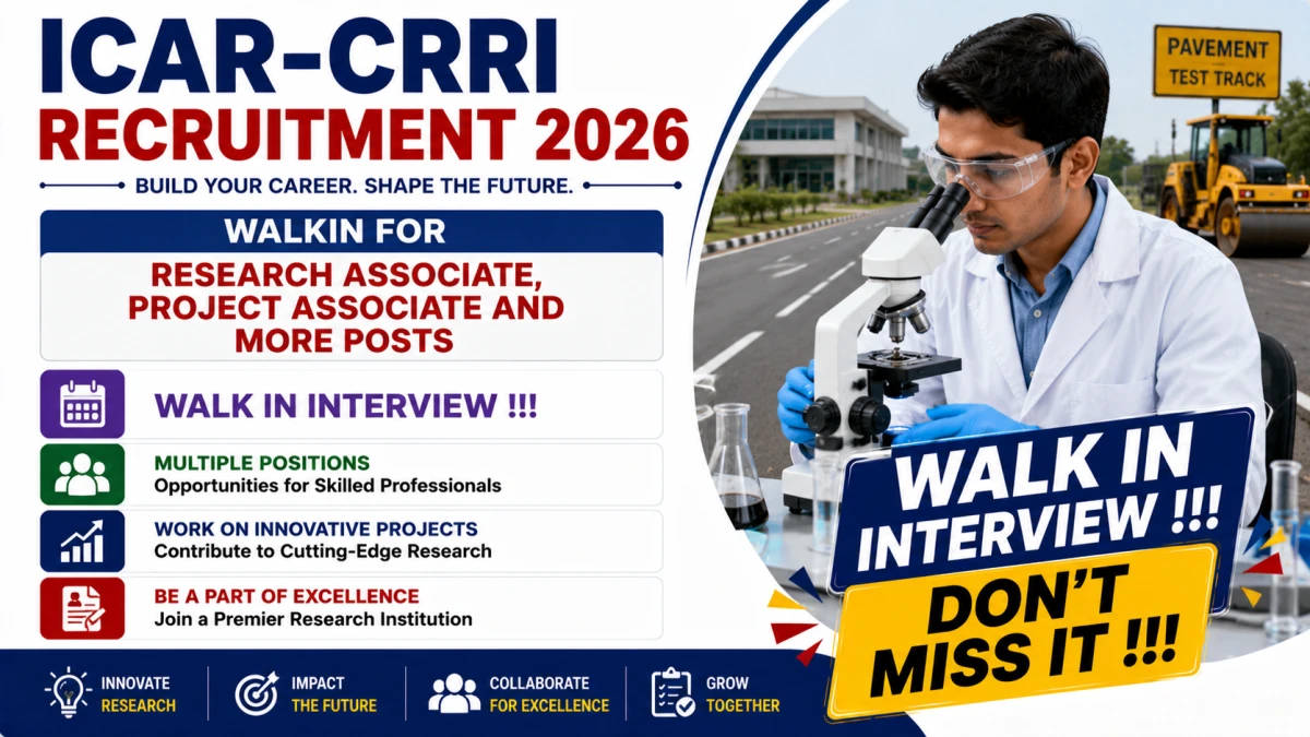 ICAR-CRRI Recruitment 2026 – Walkin for Research Associate, Project Associate and More Posts