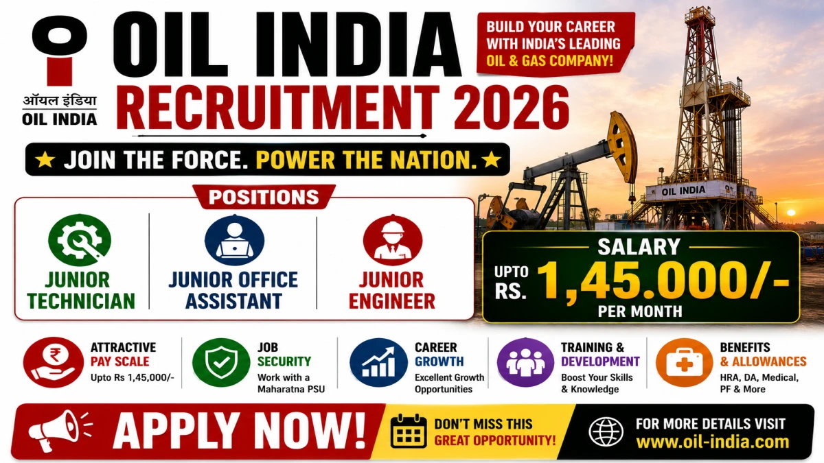 Oil India Recruitment 2026 – Apply Online for 49 Junior Technician, Junior Office Assistant, Junior Engineer Posts